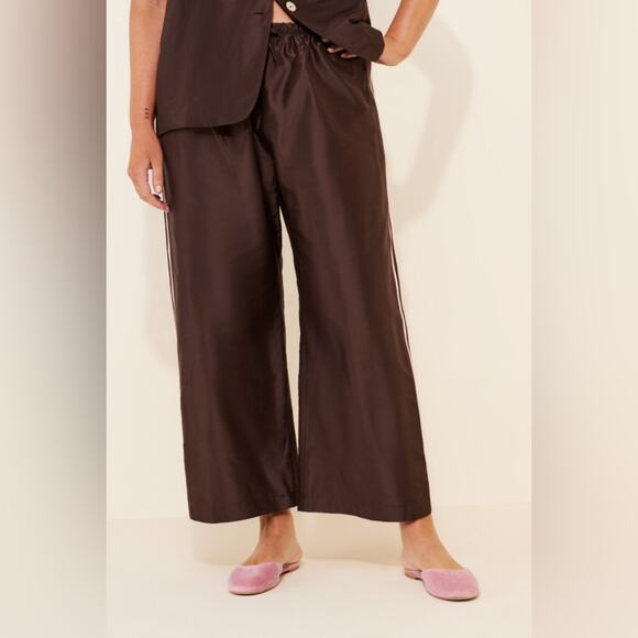Donni Taffeta Track Silk Stripe Drawstring Baggy Pants Trousers Brown Pink - Picture 4 of 13